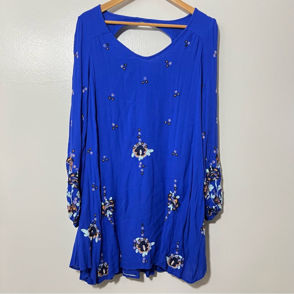 Free People Oxford Embroidered Gypsy Swing Mini Dress Long Sleeve Sz Small